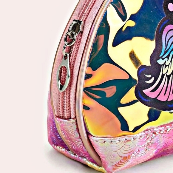 Holographic Mermaid Scale Cosmetic Bag โ Iridescent PU Leather Roundtop - Picture 4 of 9
